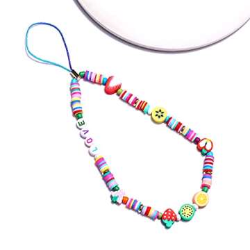 ISALOE Beaded Phone Lanyard Wrist Strap Colorful Smiley Fruit Beaded Phone Charm Cute Cellphone Accessories 10pcs