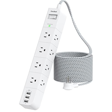 10 ft Extension Cord, Power Strip Surge Protector - 8 Widely AC Outlets 3 USB, Flat Plug, Desktop Ch...
