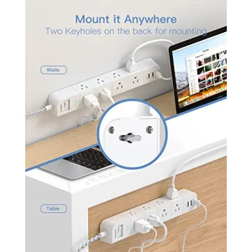 10 ft Extension Cord with Power Strip Surge Protection