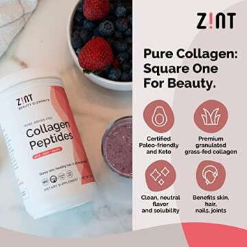 Zint Collagen Peptides Powder (32 oz): Anti Aging Hydrolyzed Collagen Protein Powder Beauty Supplement - Skin, Hair, Nails