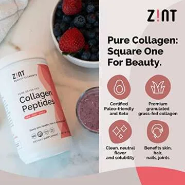 Zint Collagen Peptides Powder (32 oz): Anti Aging Hydrolyzed Collagen Protein Powder Beauty Supplement - Skin, Hair, Nails