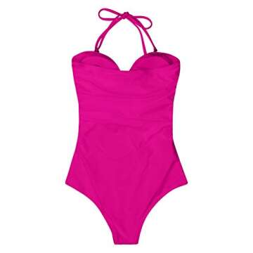 QINSEN Womens Sexy Strapless Tie Knot Front High Waist One Piece Swimsuit (S, Pink)