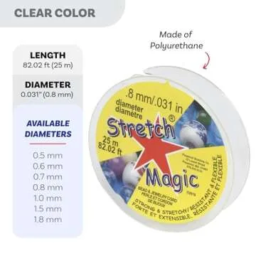 Stretch Magic Elastic Beading Cord – Clear Color, 0.8mm in Diameter, 25-Meter (82 ft) - Easy to Knot, Strong & Stretchy String for Making Beaded Jewelry