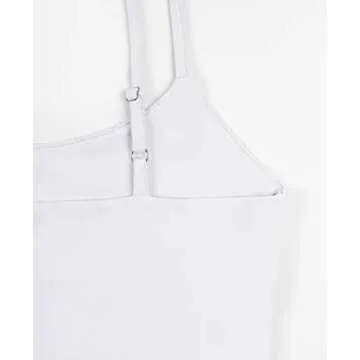 REORIA Women's Summer Sexy Sleeveless Adjustable Spaghetti Strap Cami Camisole Basic Fitted Seamless Yoga Cropped Tank Cute Crop Tops White Large