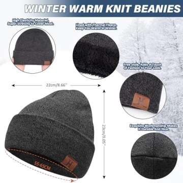 Winter Beanie Hat Scarf Touchscreen Gloves Set for Men and Women, Beanie Gloves Neck Warmer Set with Warm Knit Fleece Lined Dark Gray