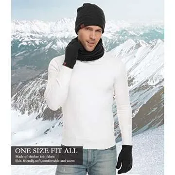 Winter Beanie Hat Scarf Touchscreen Gloves Set for Men and Women, Beanie Gloves Neck Warmer Set with Warm Knit Fleece Lined Dark Gray
