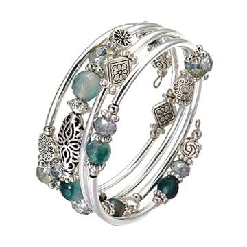 FULU AUTUMN Stackable Beaded Bracelets for Women Boho Wrap Silver Bracelet Layered Fashion Jewelry G...