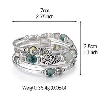 FULU AUTUMN Stackable Beaded Bracelets for Women Boho Wrap Silver Bracelet Layered Fashion Jewelry Gifts for Her(Green)