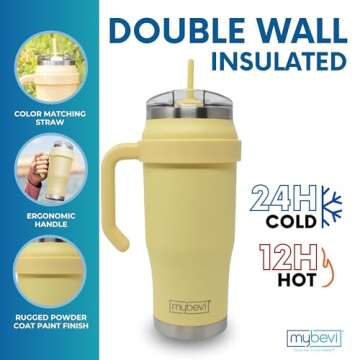 MyBevi Outlander Premium Stainless Steel Travel Mug - Hot/Cold, 3-Layer Insulation, Sturdy Handle - ...