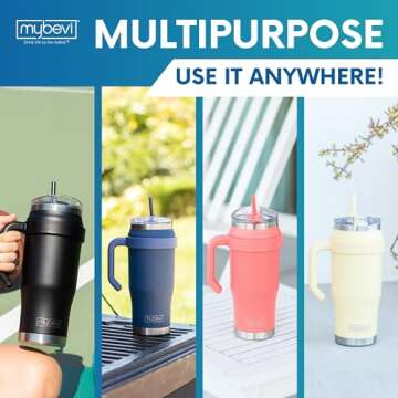 MyBevi Outlander Premium Stainless Steel Travel Mug - Hot/Cold, 3-Layer Insulation, Sturdy Handle - Durable & Stylish On-the-Go Companion - 32 Oz (Butter)