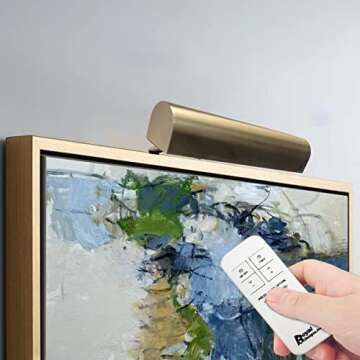 Royal Designs, Inc. Cordless Remote Control LED Picture Light, Dimmable with Timer Function, Brushed Satin Brass, 10.75 inch