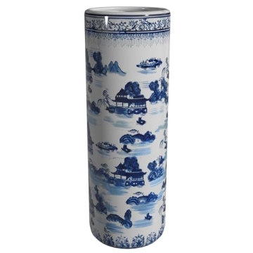 Elegant 20" Porcelain Umbrella Stand, Blue & White Design