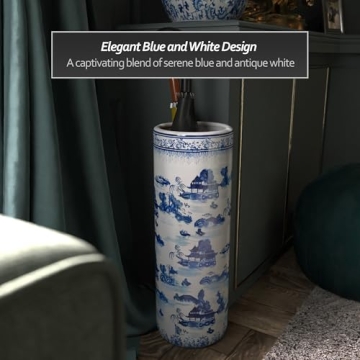 Elegant 20" Porcelain Umbrella Stand, Blue & White Design