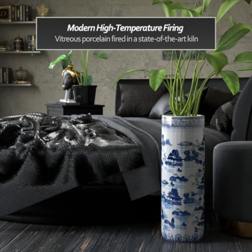 Elegant 20" Porcelain Umbrella Stand, Blue & White Design