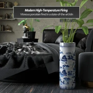 Elegant 20" Porcelain Umbrella Stand, Blue & White Design