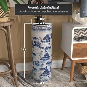 Elegant 20" Porcelain Umbrella Stand, Blue & White Design