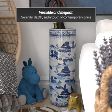 Elegant 20" Porcelain Umbrella Stand, Blue & White Design