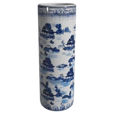 Elegant 20" Porcelain Umbrella Stand, Blue & White Design