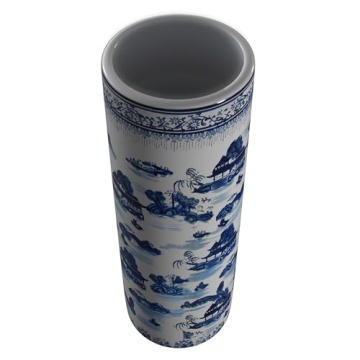 Elegant 20" Porcelain Umbrella Stand, Blue & White Design