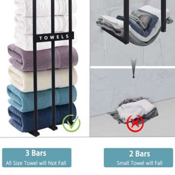 Mulyric Towel Rack for Bathroom, Wall Mounted Towel Storage, Metal Towel Organizer, Black Bathroom Towel Storage, 29.5 Inch Towel Holder Can Holds 6-7 Large Towels for Bathoom/Camper/RV/Dorm