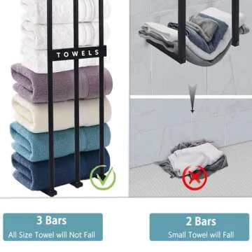 Mulyric Towel Rack for Bathroom, Wall Mounted Towel Storage, Metal Towel Organizer, Black Bathroom Towel Storage, 29.5 Inch Towel Holder Can Holds 6-7 Large Towels for Bathoom/Camper/RV/Dorm