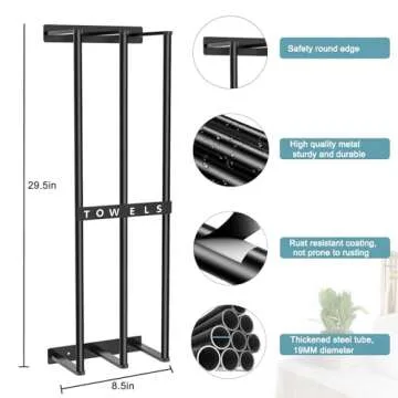 Mulyric Towel Rack for Bathroom, Wall Mounted Towel Storage, Metal Towel Organizer, Black Bathroom Towel Storage, 29.5 Inch Towel Holder Can Holds 6-7 Large Towels for Bathoom/Camper/RV/Dorm