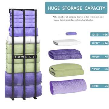 Mulyric Towel Rack for Bathroom, Wall Mounted Towel Storage, Metal Towel Organizer, Black Bathroom Towel Storage, 29.5 Inch Towel Holder Can Holds 6-7 Large Towels for Bathoom/Camper/RV/Dorm