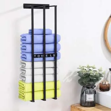 Mulyric Towel Rack for Bathroom, Wall Mounted Towel Storage, Metal Towel Organizer, Black Bathroom Towel Storage, 29.5 Inch Towel Holder Can Holds 6-7 Large Towels for Bathoom/Camper/RV/Dorm