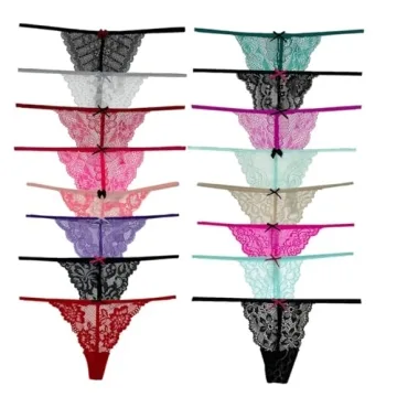 COLOROSES Pack of 6 Women Lacy G-String Thongs No Show Panties Sexy Underwear Assorted Lace Pattern ...