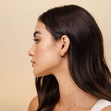 PAVOI 14K Yellow Gold Hoop Earrings for Women - 4mm Flat Thick Infinity Gold Hoops - Gold Plated Loo...