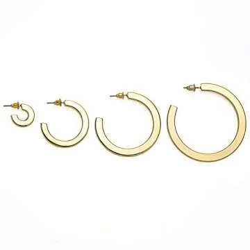 PAVOI 14K Yellow Gold Hoop Earrings for Women - 4mm Flat Thick Infinity Gold Hoops - Gold Plated Loop - Lightweight Set