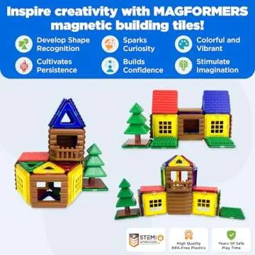 MAGFORMERS Log Cabin 48 Pieces Rainbow Colors, Educational Magnetic Geometric Shapes Tiles Building ...