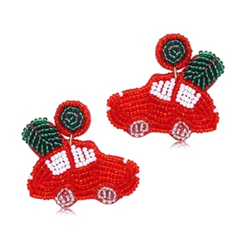 Christmas Beaded Earrings Hypoallergenic Christmas Tree Snowflake Dangling Earrings Cute Xmas Santa ...