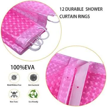 LshyMn EVA Shower Curtain Liner 3D Water Cube Clear Bathroom Clear Shower Liner for Shower Stall 71x71 Inches with Hooks (Pink Purple)
