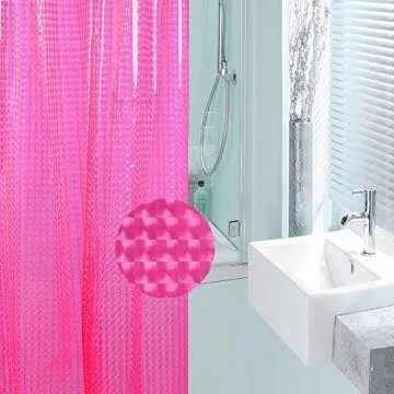 LshyMn EVA Shower Curtain Liner 3D Water Cube Clear Bathroom Clear Shower Liner for Shower Stall 71x71 Inches with Hooks (Pink Purple)