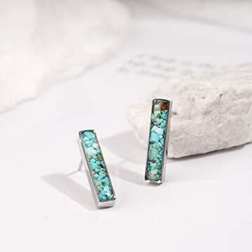 Lauren-Spencer Gemstone Mini Bar Stud Earrings for Women Dainty Turquoise Malachite Sodalite Tumbled...