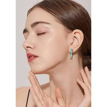 Lauren-Spencer Gemstone Mini Bar Stud Earrings for Women Dainty Turquoise Malachite Sodalite Tumbled Stone Earrings Hypoallergenic Stainless Steel Bar Earrings Studs for Women Jewelry (Green Turquoise)