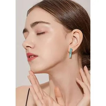 Lauren-Spencer Gemstone Mini Bar Stud Earrings for Women Dainty Turquoise Malachite Sodalite Tumbled Stone Earrings Hypoallergenic Stainless Steel Bar Earrings Studs for Women Jewelry (Green Turquoise)