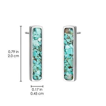 Lauren-Spencer Gemstone Mini Bar Stud Earrings for Women Dainty Turquoise Malachite Sodalite Tumbled Stone Earrings Hypoallergenic Stainless Steel Bar Earrings Studs for Women Jewelry (Green Turquoise)