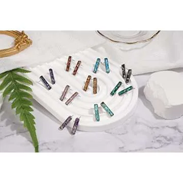 Lauren-Spencer Gemstone Mini Bar Stud Earrings for Women Dainty Turquoise Malachite Sodalite Tumbled Stone Earrings Hypoallergenic Stainless Steel Bar Earrings Studs for Women Jewelry (Green Turquoise)