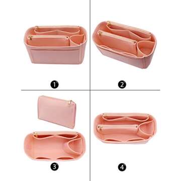 LEXSION Felt Purse Insert Handbag Organizer Bag in Bag Organizer with Zipper Wallet Bag Bottle Holder 8023 Pink L2