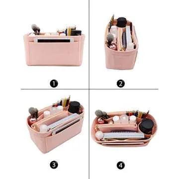 LEXSION Felt Purse Insert Handbag Organizer Bag in Bag Organizer with Zipper Wallet Bag Bottle Holder 8023 Pink L2