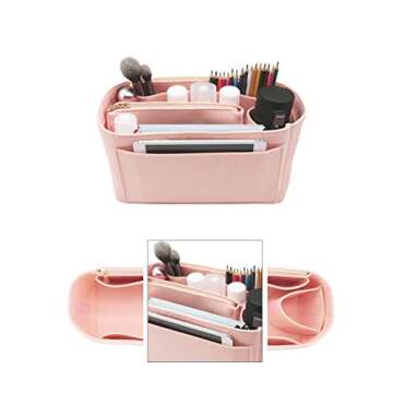 LEXSION Felt Purse Insert Handbag Organizer Bag in Bag Organizer with Zipper Wallet Bag Bottle Holder 8023 Pink L2