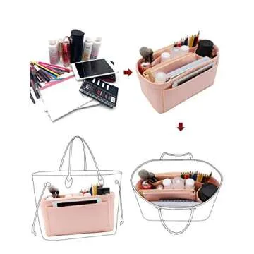 LEXSION Felt Purse Insert Handbag Organizer Bag in Bag Organizer with Zipper Wallet Bag Bottle Holder 8023 Pink L2