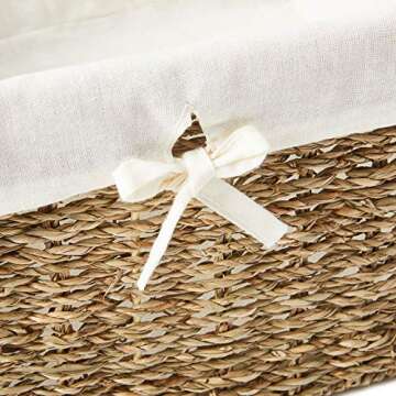 Americanflat Natural Hand-Woven Set of 5 Seagrass Storage Baskets with Removable Linen Liners - Nesting Storage Baskets with Linen Liners - Home Organizer Baskets - Natural Seagrass - Eco-Friendly