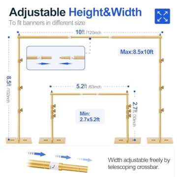 EMART Heavy Duty Backdrop Stand 8.5x10ft(HxW) Adjustable Background Support System Kit with Steel Ba...