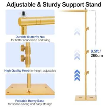 EMART Heavy Duty Backdrop Stand 8.5x10ft(HxW) Adjustable Background Support System Kit with Steel Base for Photography, Photo Backdrop Stand for Parties Birthday Video Studio - Gold