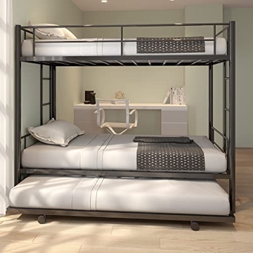 CALABASH Twin Over Twin Metal Bunk Bed with Trundle - Durable & Versatile