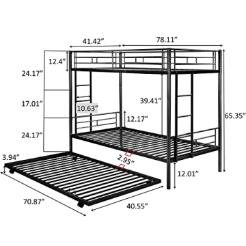 Heavy Duty CALABASH Twin Over Twin Metal Bunk Bed with Trundle