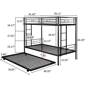 Heavy Duty CALABASH Twin Over Twin Metal Bunk Bed with Trundle
